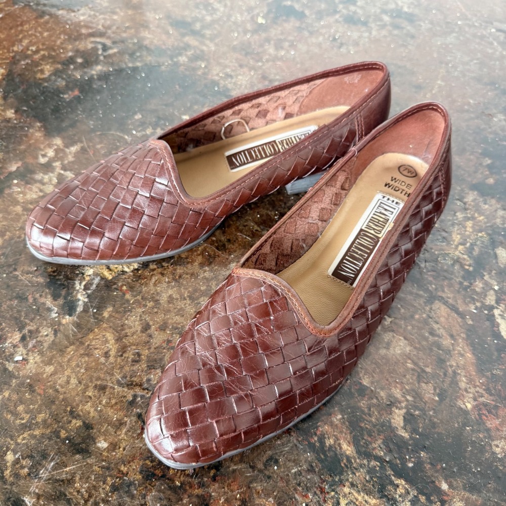 Vintage Loafers Woven Leather Flats Brown Pointed Toe Made in Brazil Women 7W